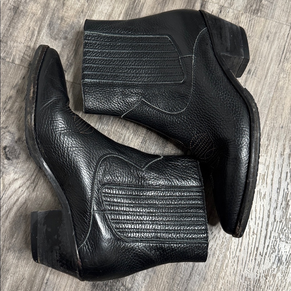 Zadig & Voltaire Tyler Grained Vintage Western Ankle Boot Black Calf Leather 8.5 - Picture 4 of 8